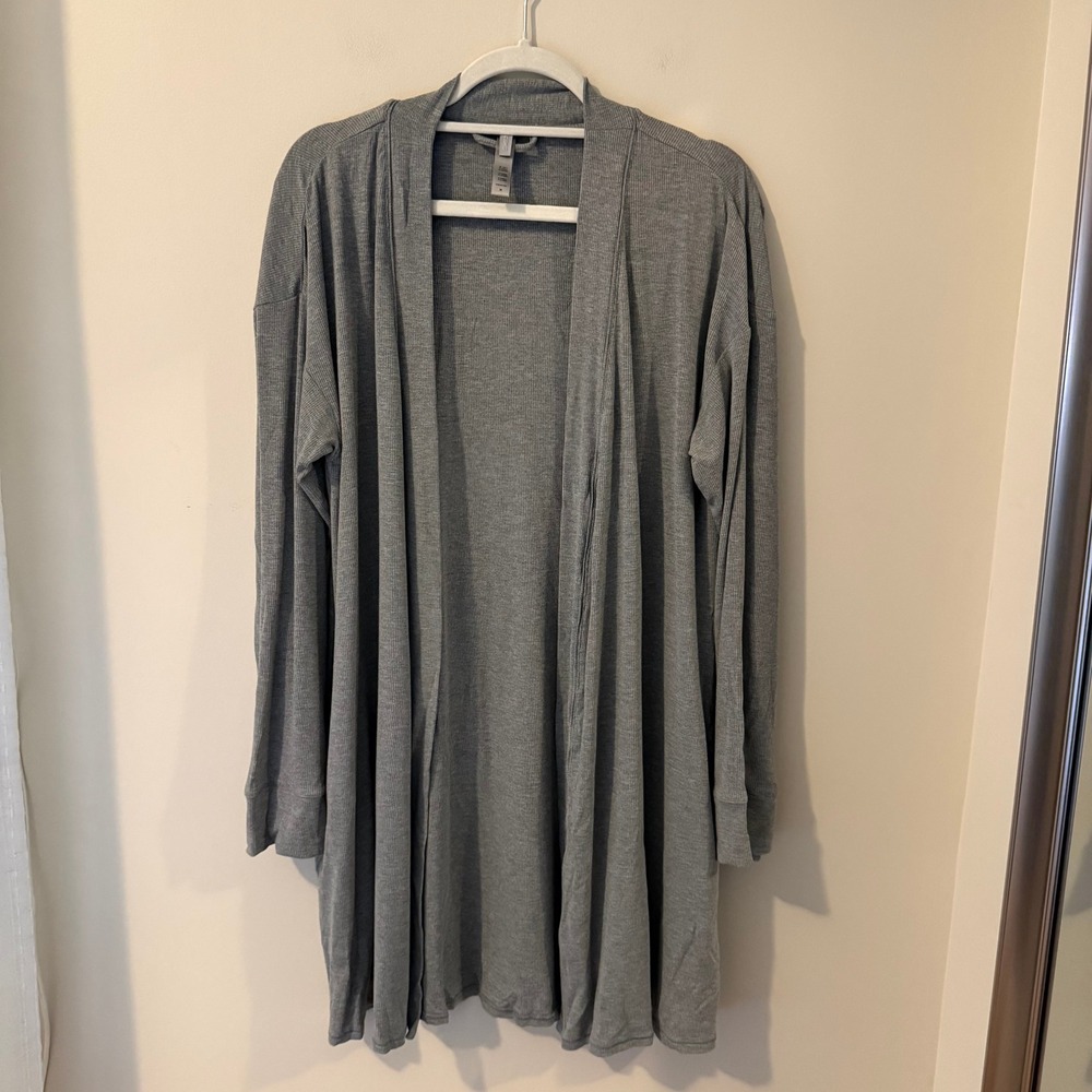 Skims Sleep Robe Heather Grey Ribbed Long Sleeve Open Front Cardigan Medium